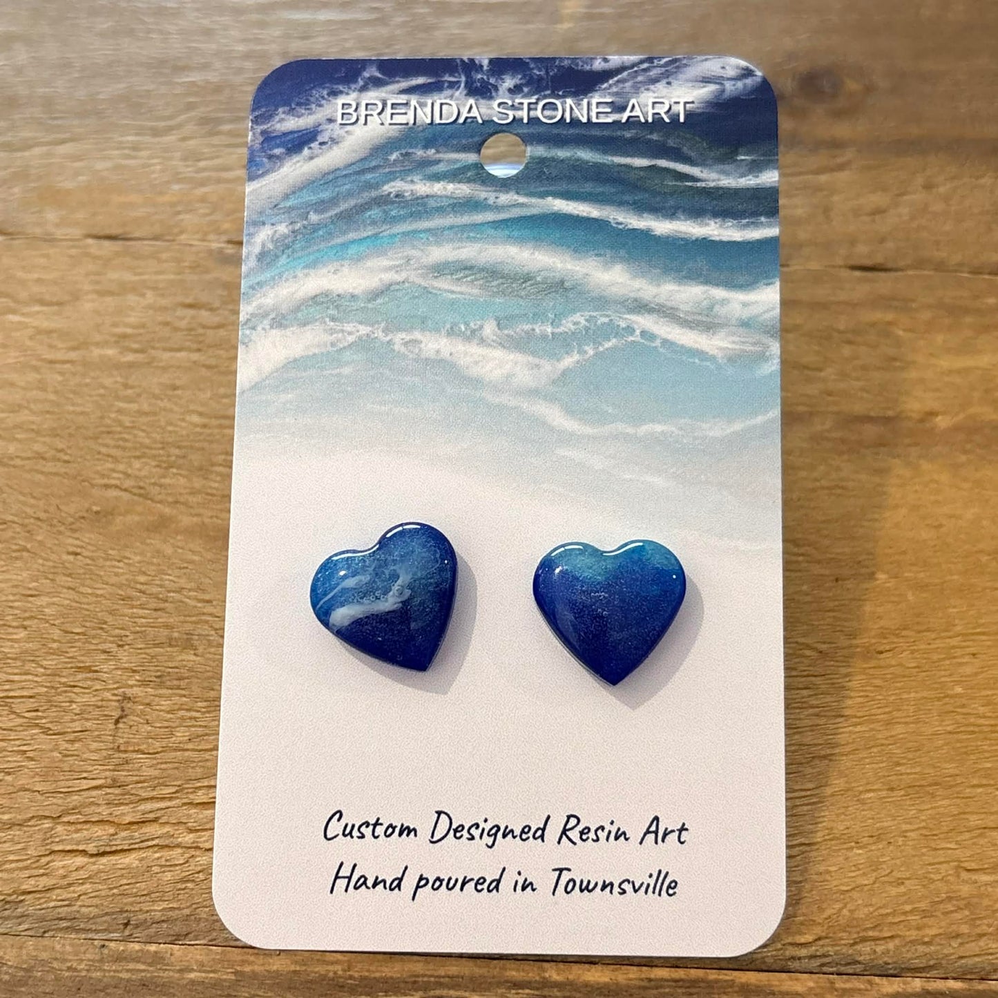 BRENDA STONE ART - Ocean Heart Stud Earrings 4