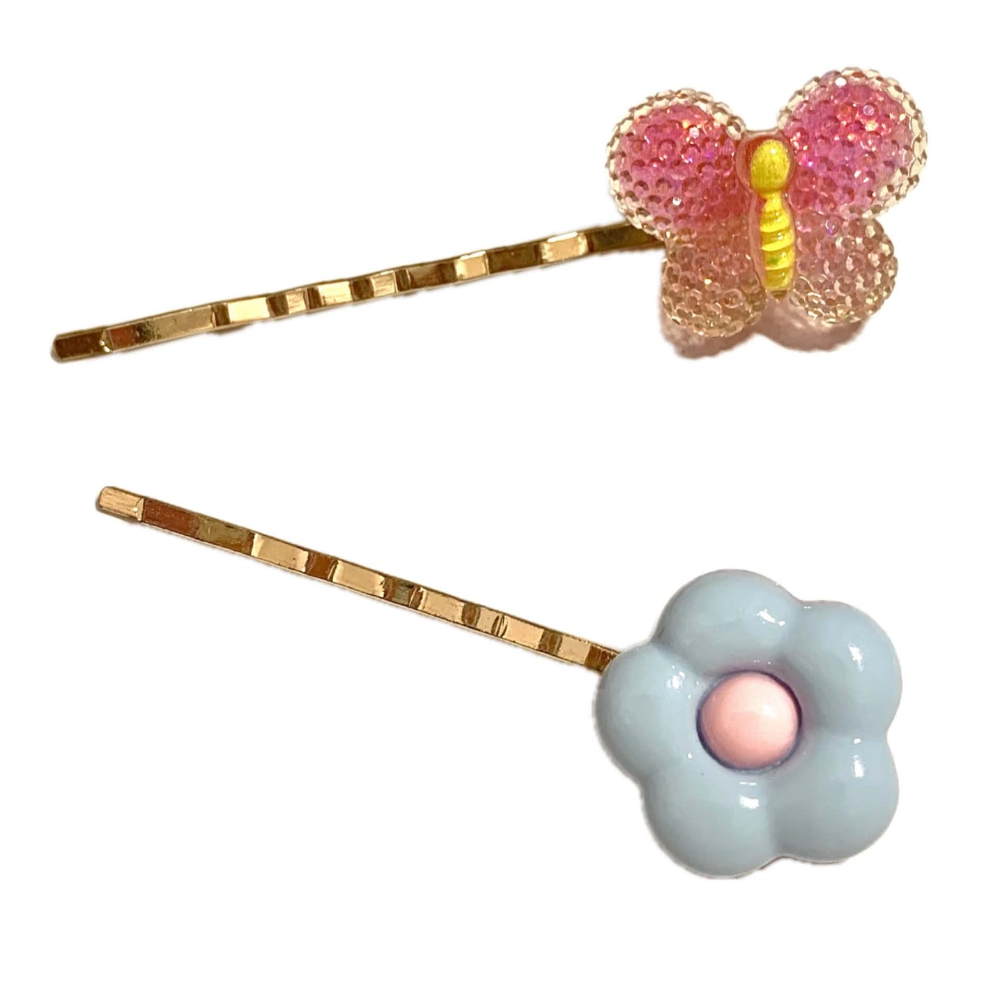 THIS BIRD HAS FLOWN - Mismatched Butterfly Blue Flower - Hair Pins