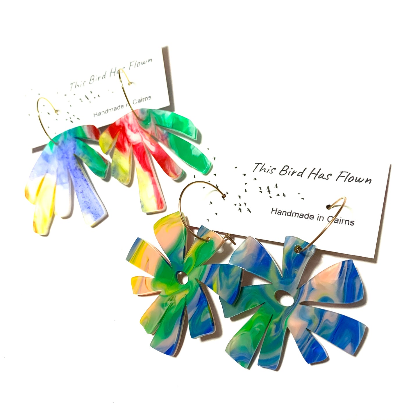 THIS BIRD HAS FLOWN - “Marble Daisy” HOOP DANGLE EARRINGS