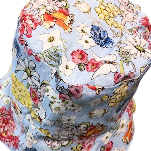 Teacups n Quilts - May Gibbs Light Blue Background Fabric Hat- Kids Size Medium