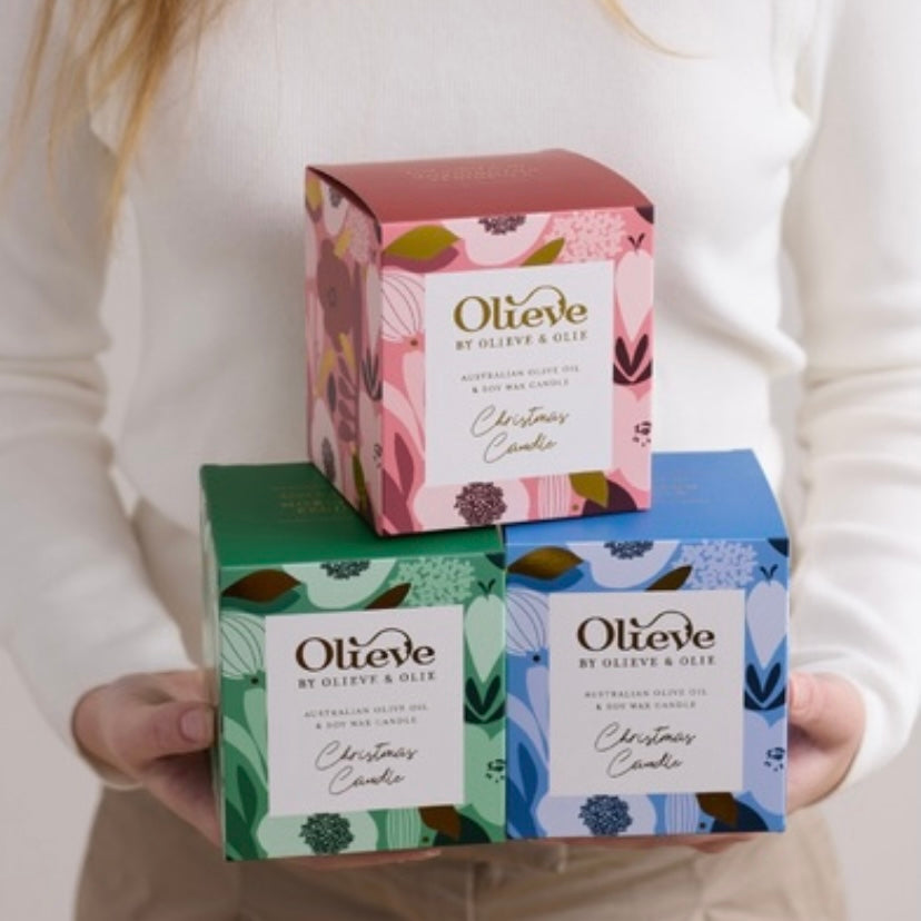 OLIEVE AND OLIE- "Zesty Orange & Warm Spices"- Christmas Candle- Blue Box