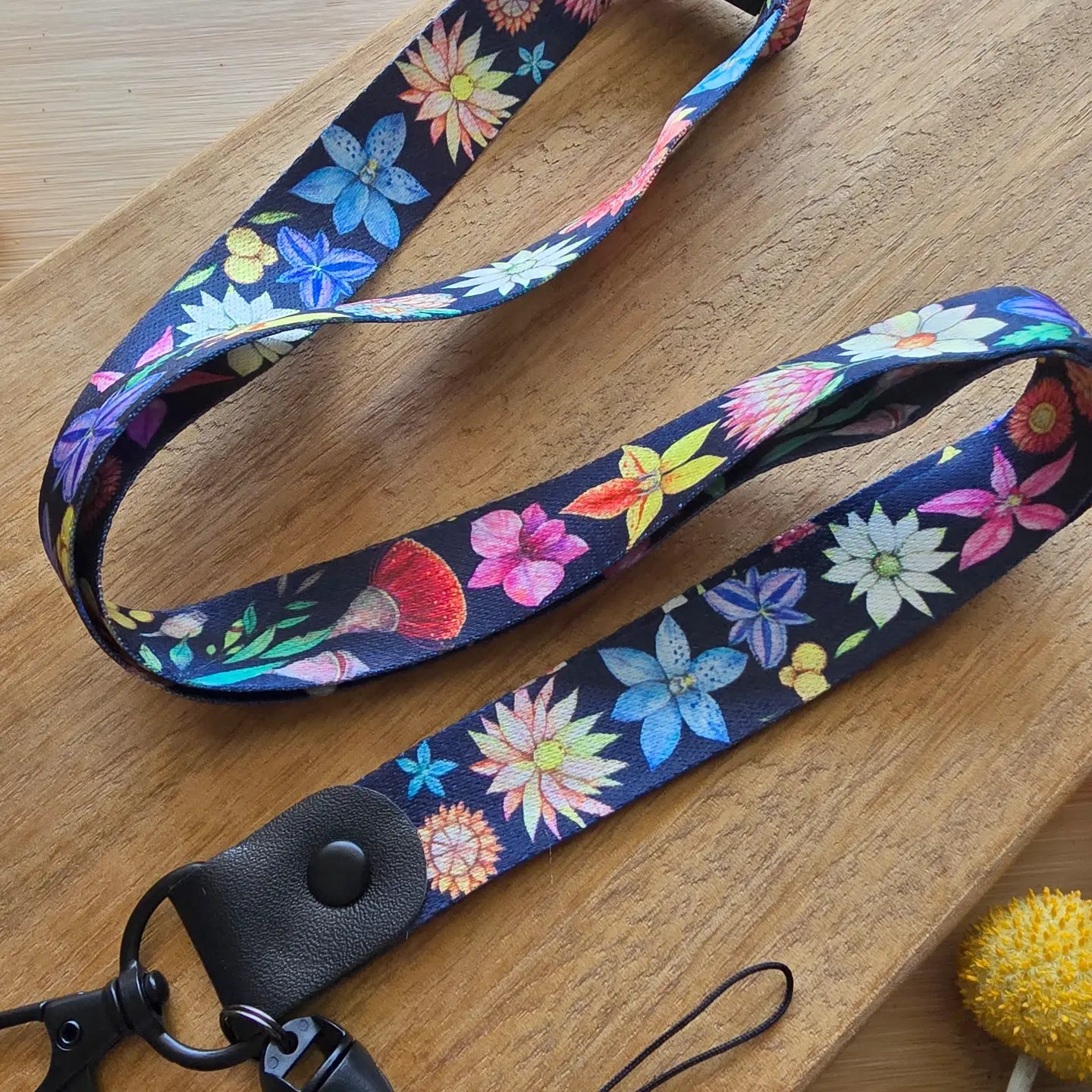 WATERCOLOURS BY CAT- Australian Native Flower Lanyard - Dark Blue