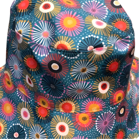 Teacups n Quilts- Teal Gum Blossom Fabric Hat - Small Adult/Large Child Size