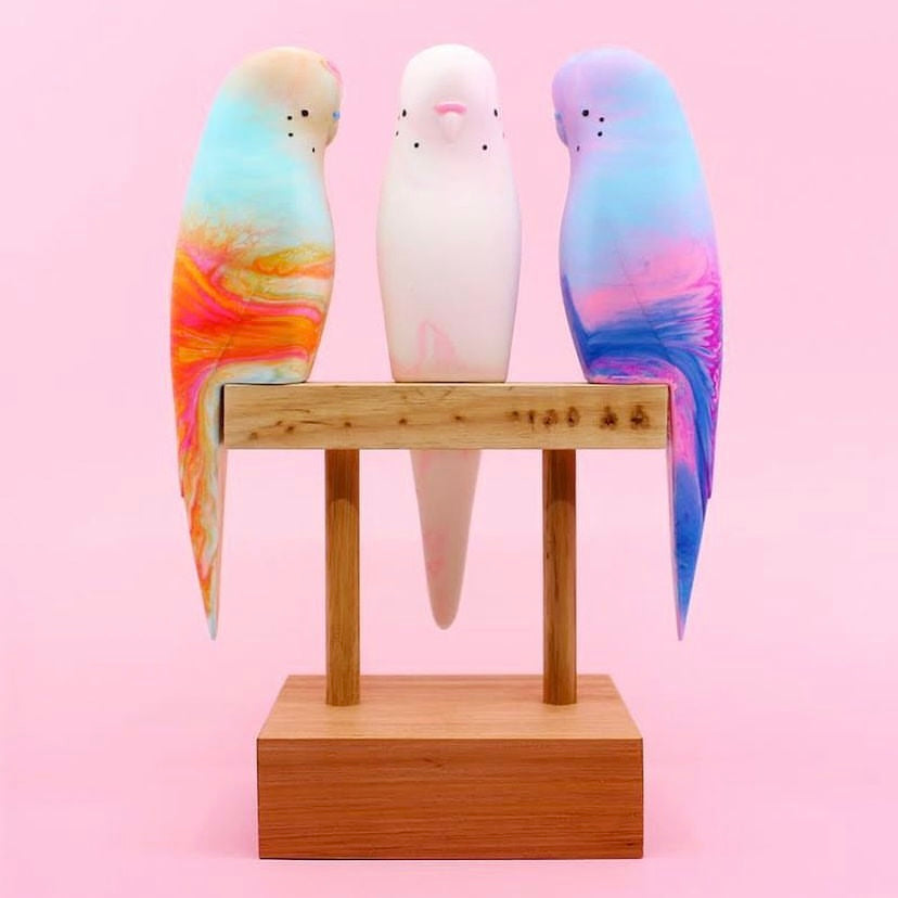 PETE CROMER - RESIN BUDGERIGAR #10- Blue Boy Swirl