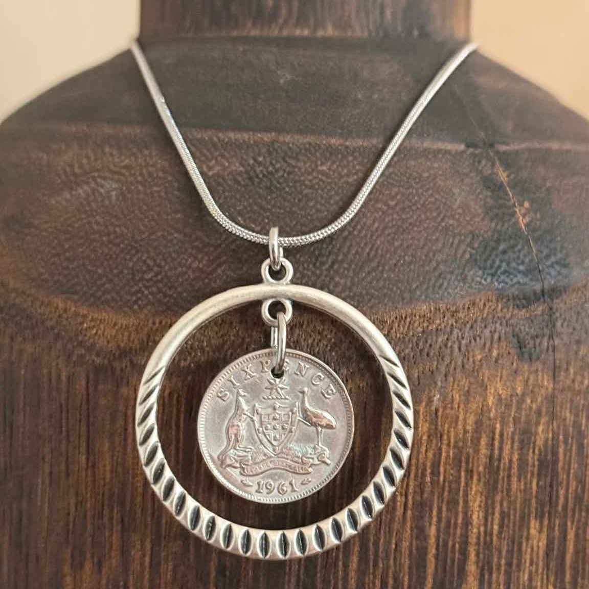 MOLLY MADE- Genuine 1961 Australian Sixpence Pendant Necklace