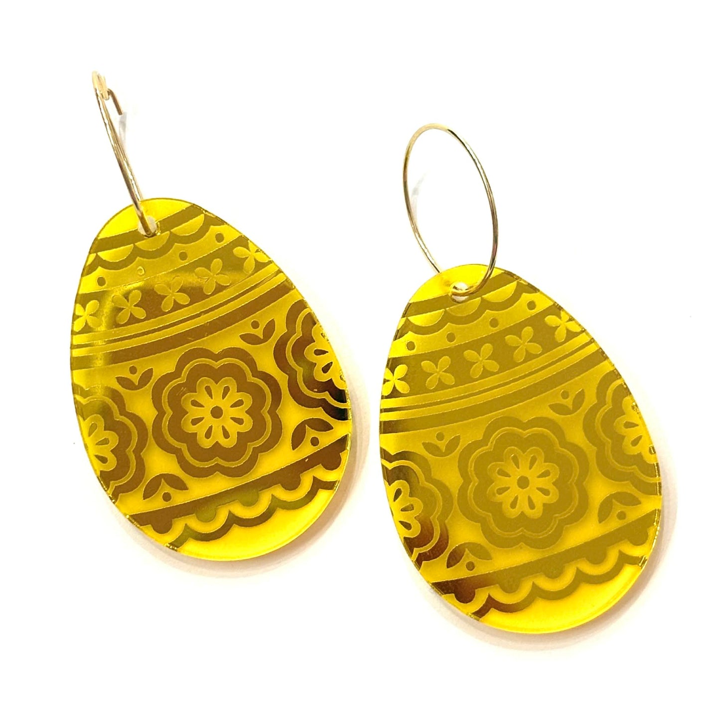MAKIN' WHOOPEE - EASTER "Yellow Floral Mirror Eggs" HOOP EARRINGS