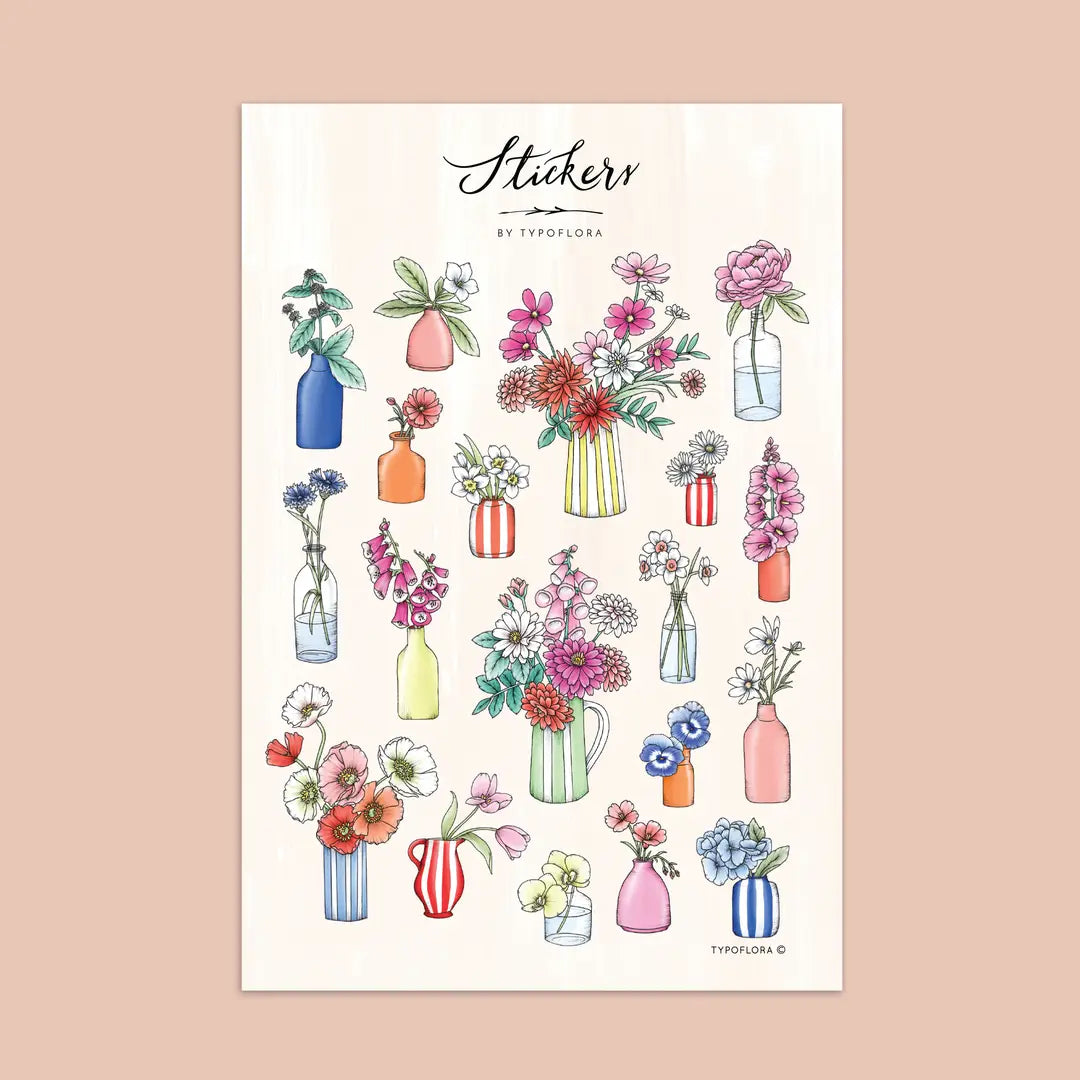 TYPOFLORA - Sticker Sheet - Vases (Flowers)