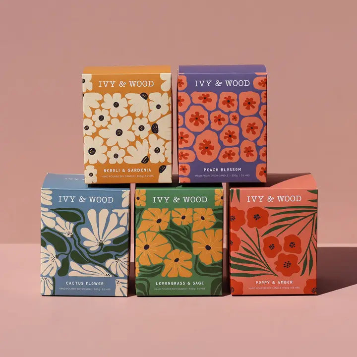 IVY & WOOD - Peach Blossom Scented Candle- Flora Collection