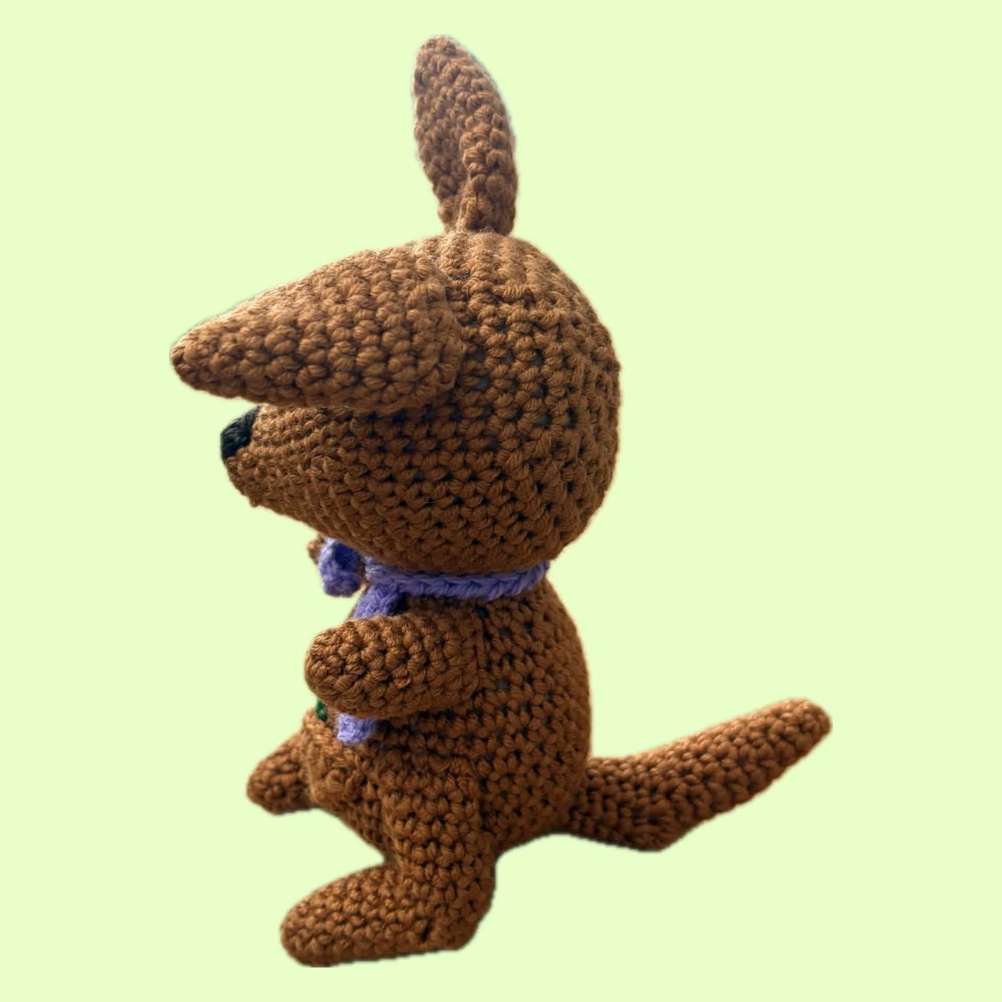 BEAKNITS- Crochet Kangaroo- Purple Bow with Gum Leaf