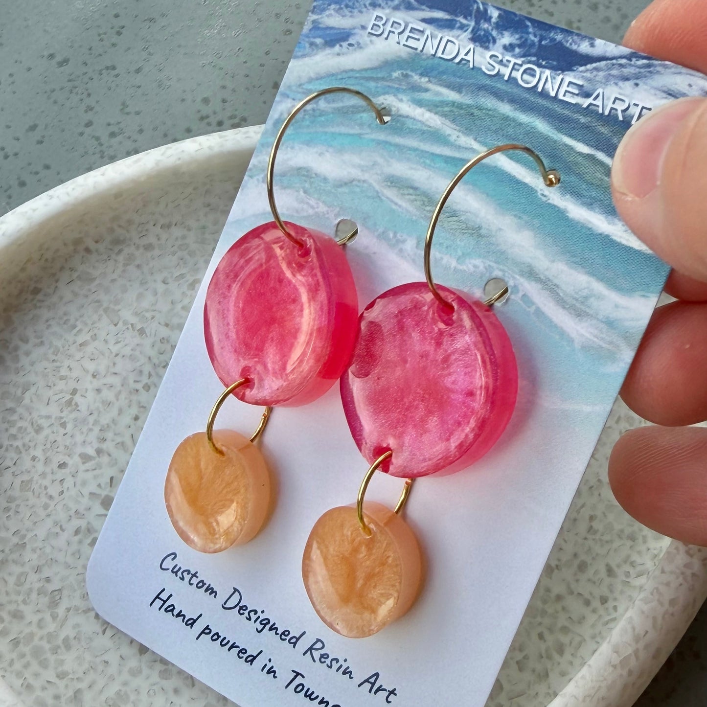 BRENDA STONE ART - Colourful Double Drops Hoop Earrings 1