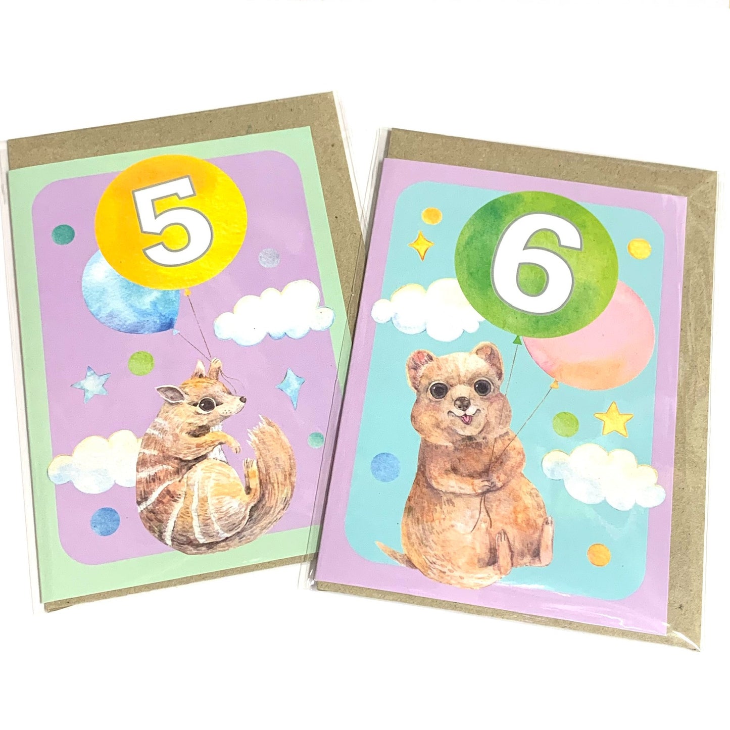 WATERCOLOURS BY CAT- "Five - Numbat"- Australian Animal Kids Age Card
