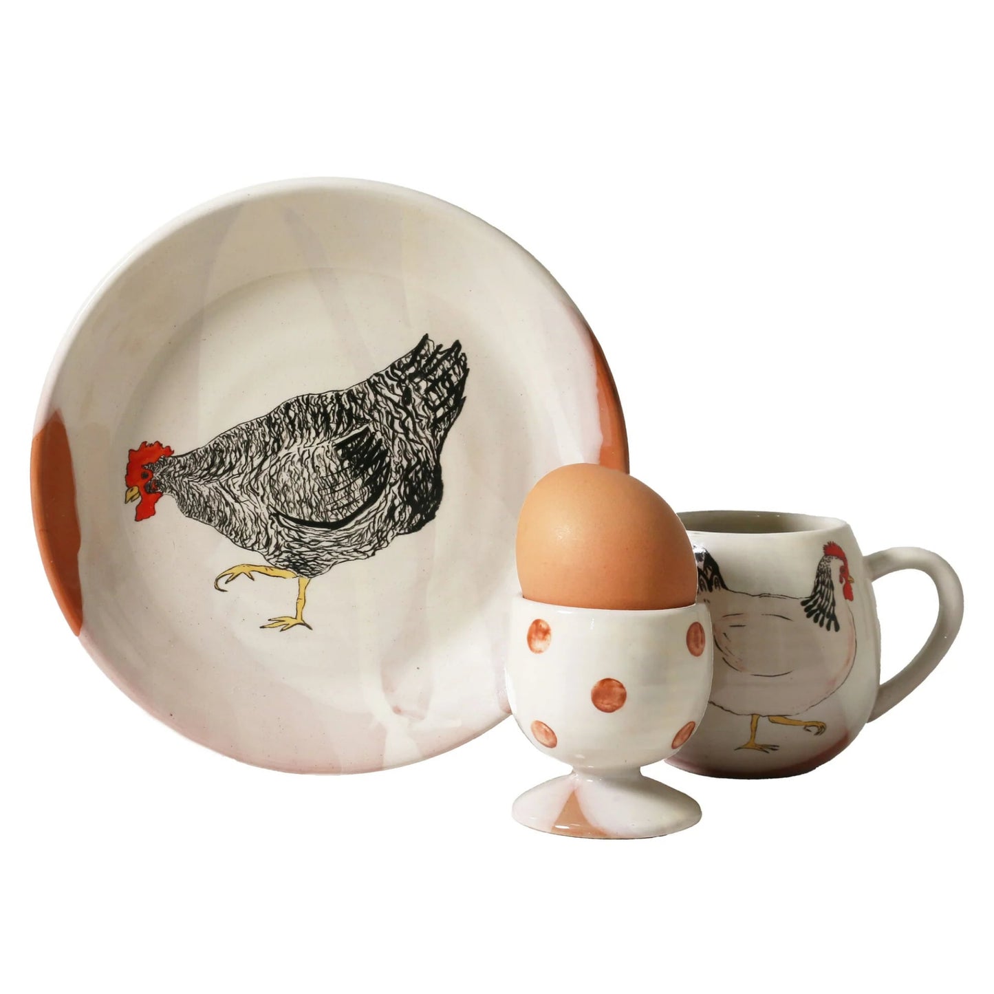 ROBERT GORDON POTTERY - "Henny Penny" 3 Piece Set - Emogen Clark Collaboration