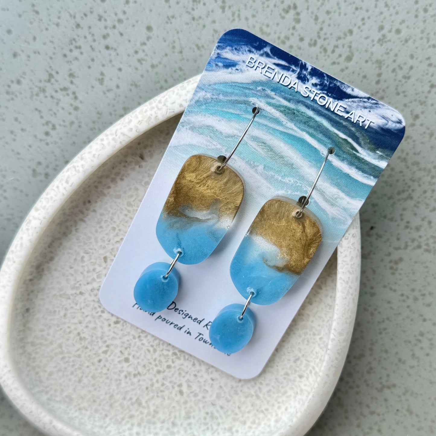 BRENDA STONE ART - Ocean Long Drop Hoop Earrings 5
