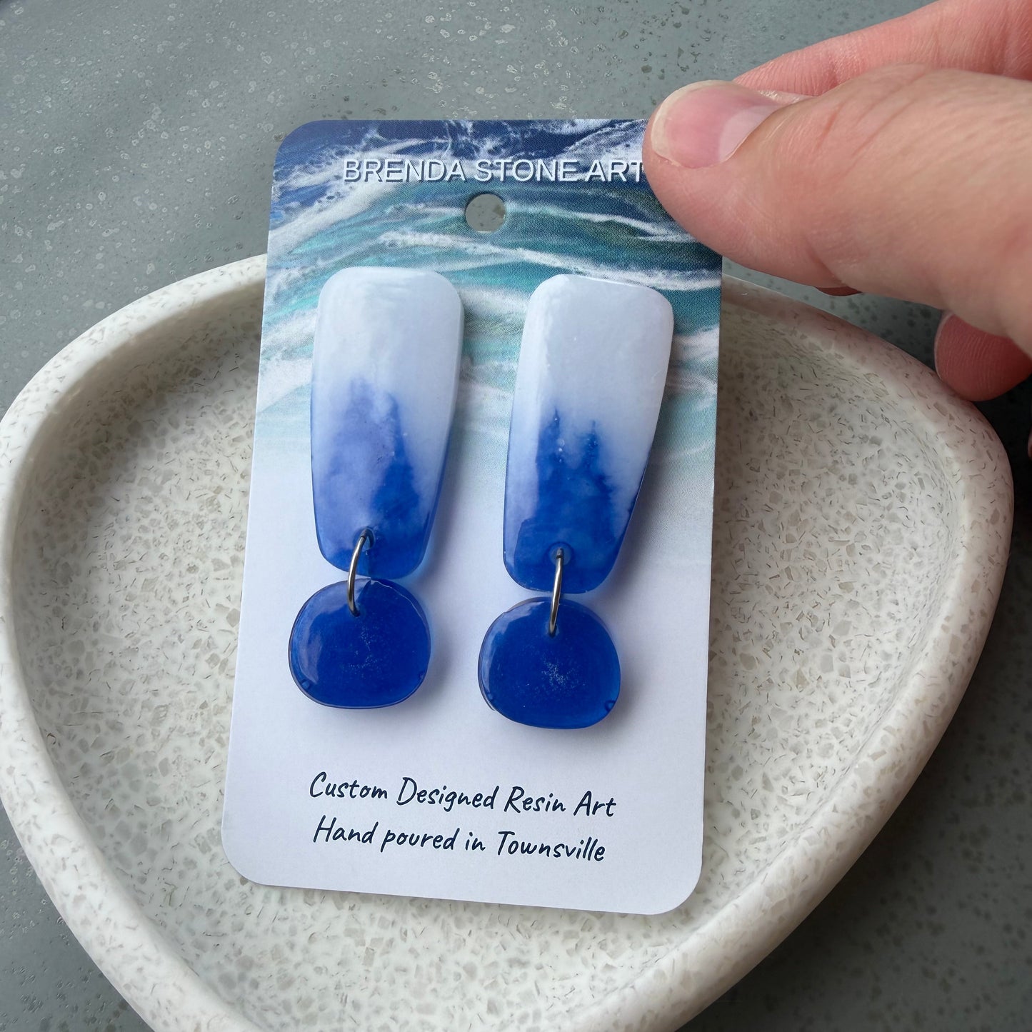 BRENDA STONE ART - Ocean Long Drop Stud Earrings 1