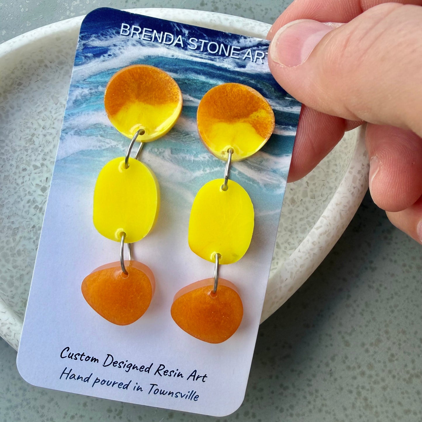 BRENDA STONE ART - Colourful Triple Drops Stud Earrings