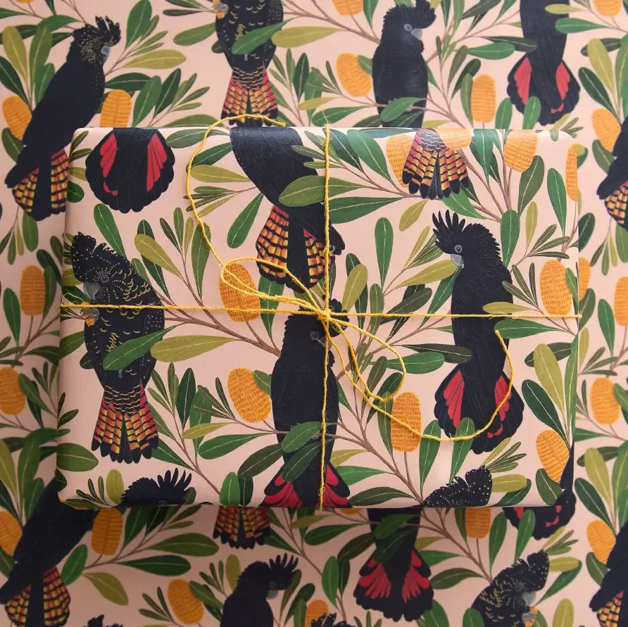 EARTH GREETINGS- Cockatoos & Banksias- Folded Gift Wrap