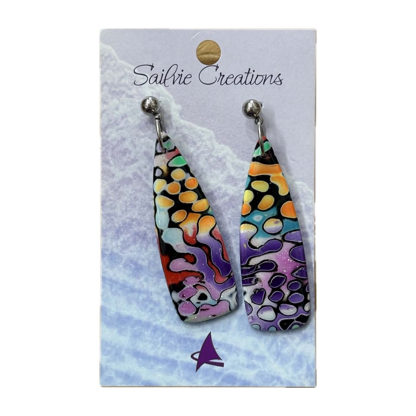 Sailvie Creations - Rainbow Abstract Ball Stud Dangle Earrings