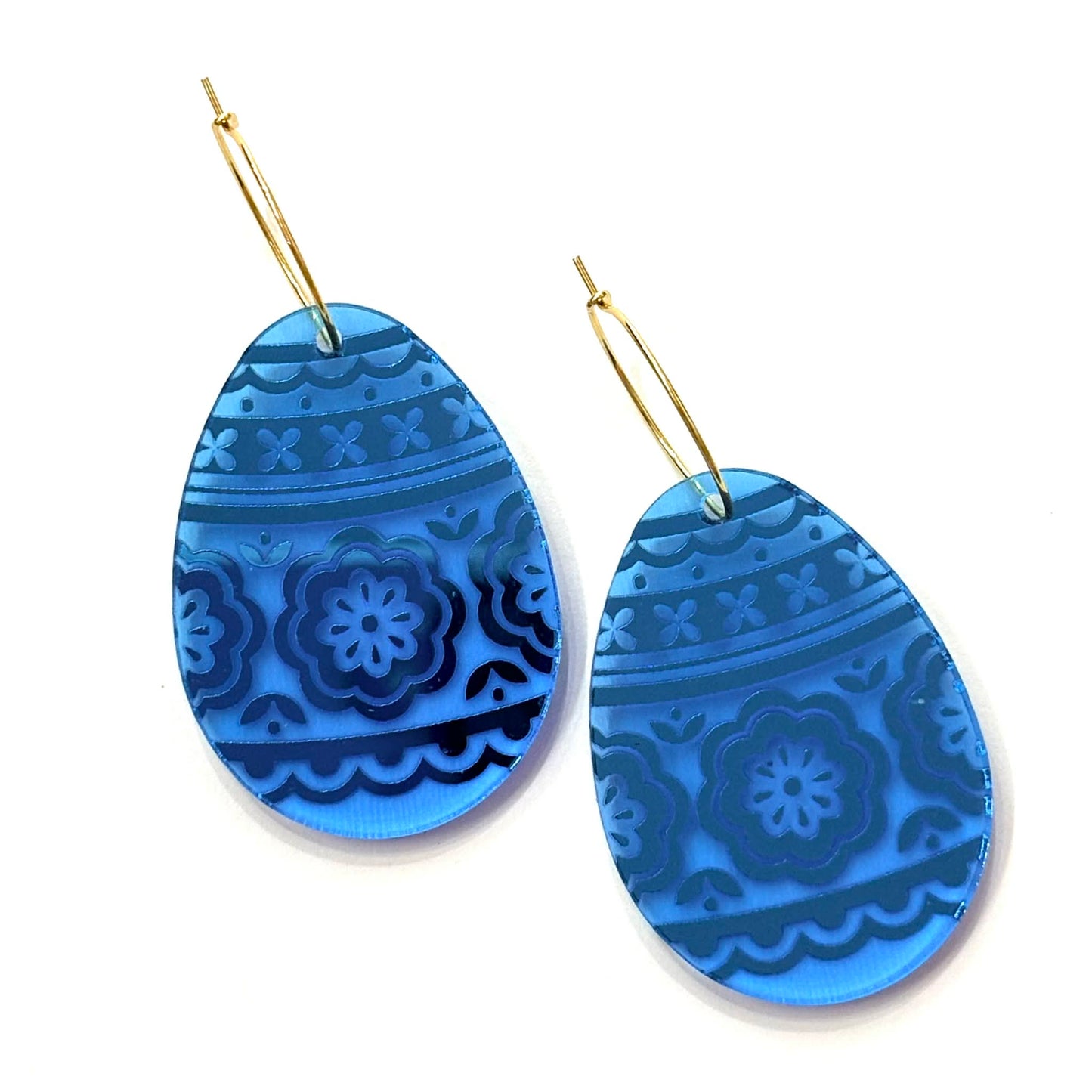MAKIN' WHOOPEE - EASTER "Blue Floral Mirror Eggs" HOOP EARRINGS