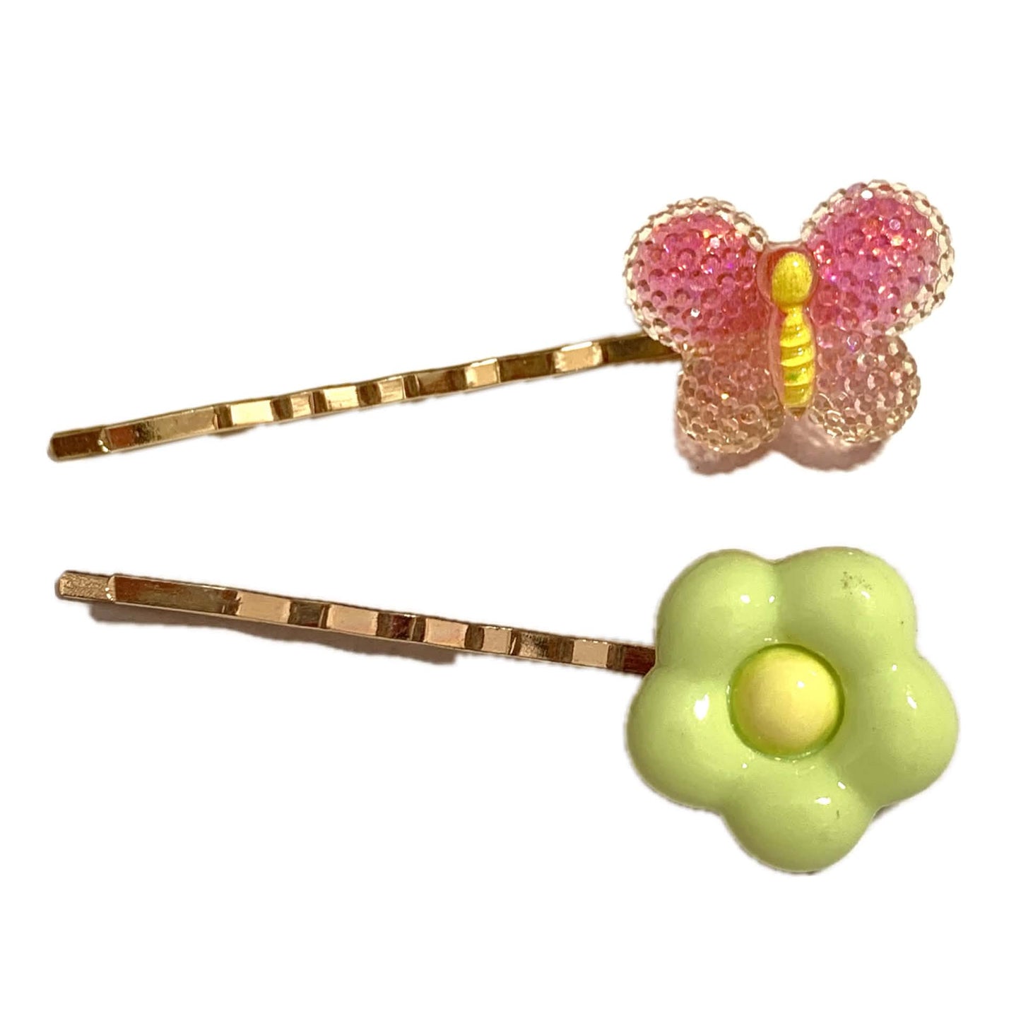 THIS BIRD HAS FLOWN - Mismatched Butterfly Green Flower - Hair Pins