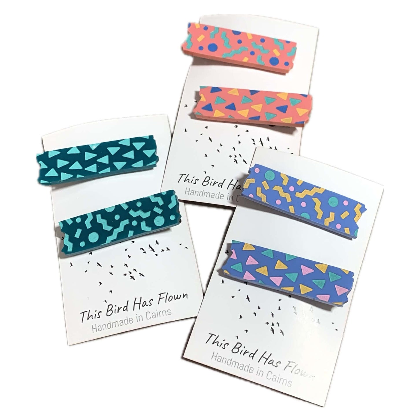 THIS BIRD HAS FLOWN - Raspberry Confetti - Hand Painted Acrylic Alligator Hair Clips