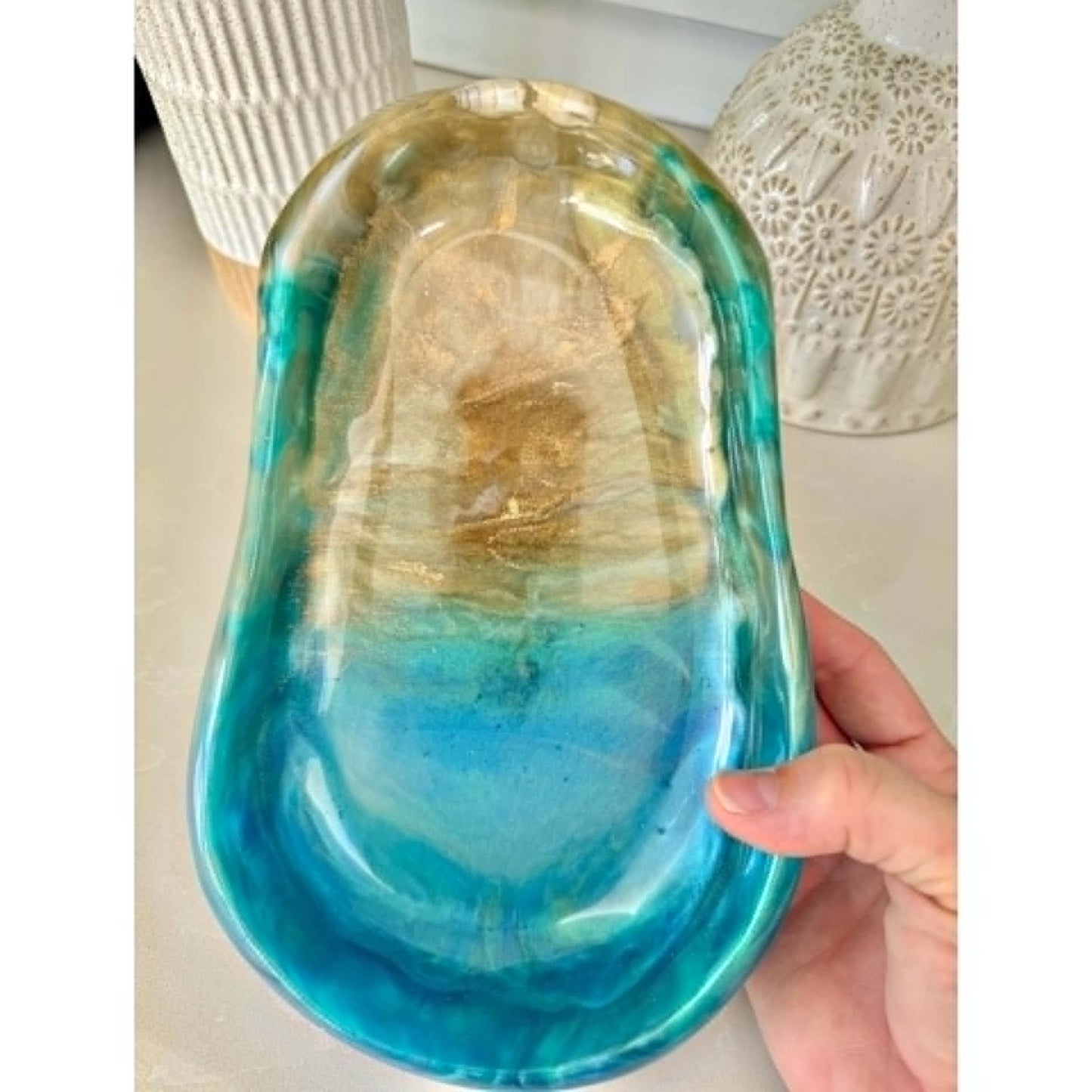 BRENDA STONE ART - Large Ocean Pool Bowl 1 - Beach with Shells