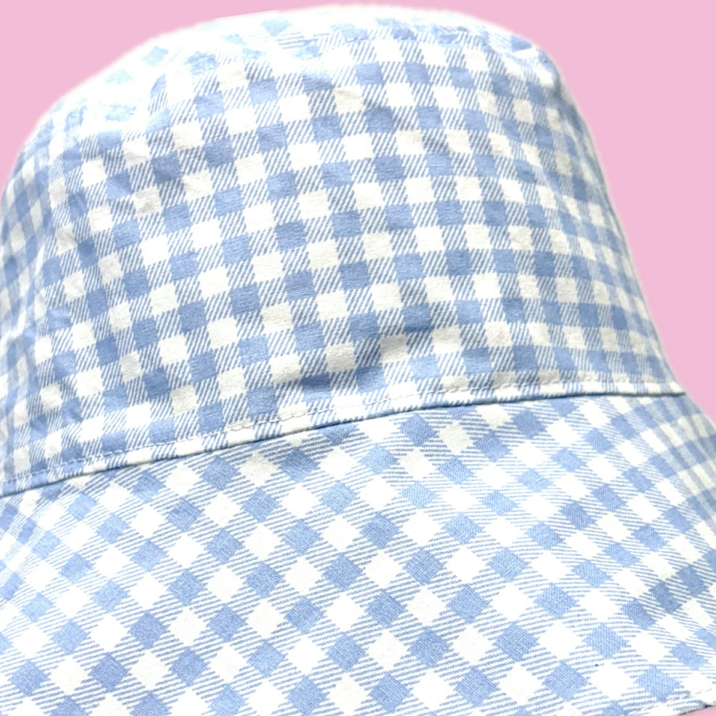 Teacups n Quilts- Blue Gingham Fabric Hat - Adult Size