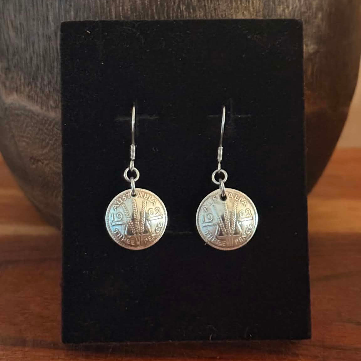 MOLLY MADE- Genuine 1962 Australian Threepence coin earrings
