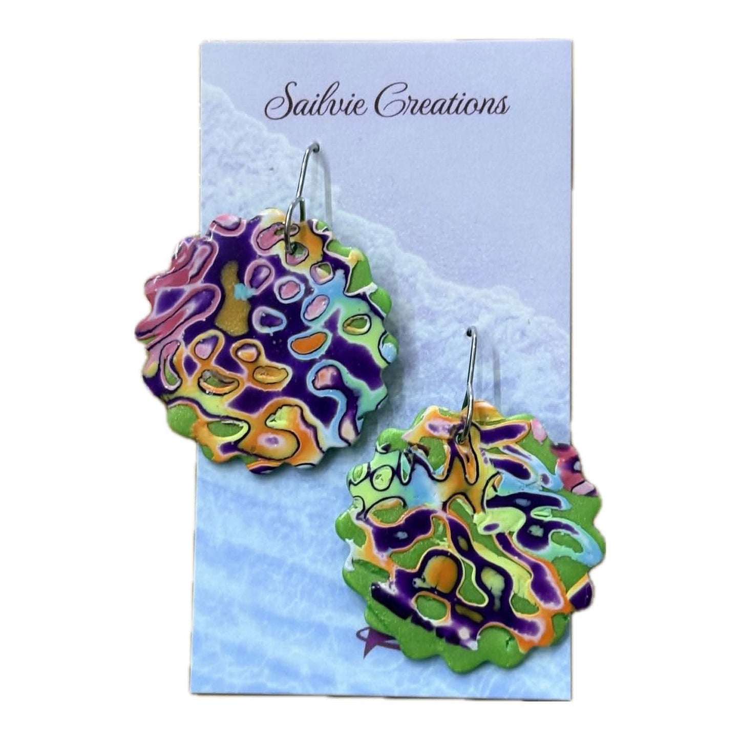 Sailvie Creations - Multicoloured Organic Round Hook Dangle Earrings