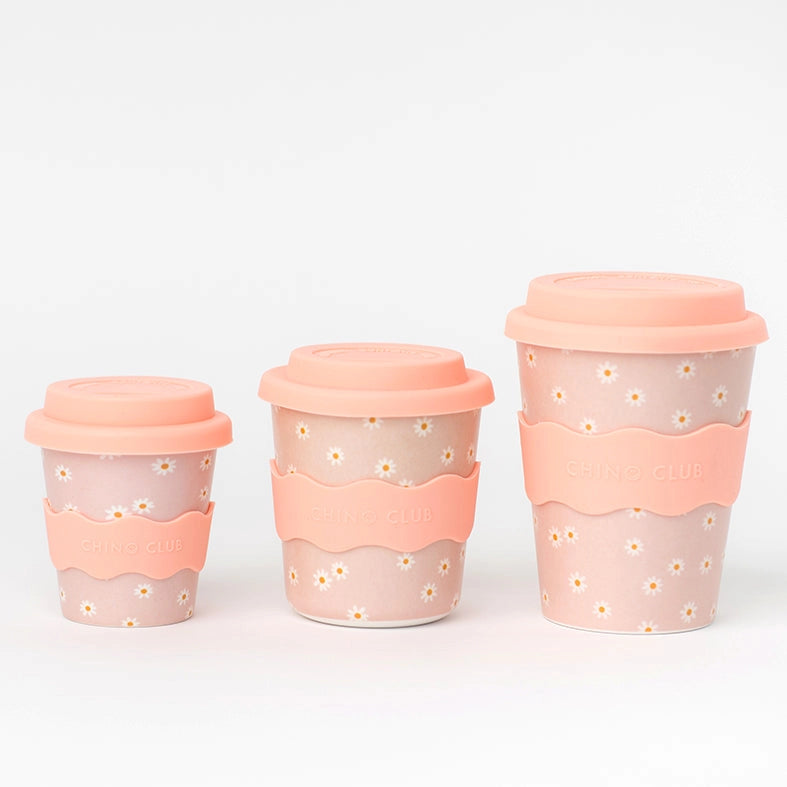 CHINO CLUB- Kids 4oz Reusable Babychino Cup- Pink Daisy
