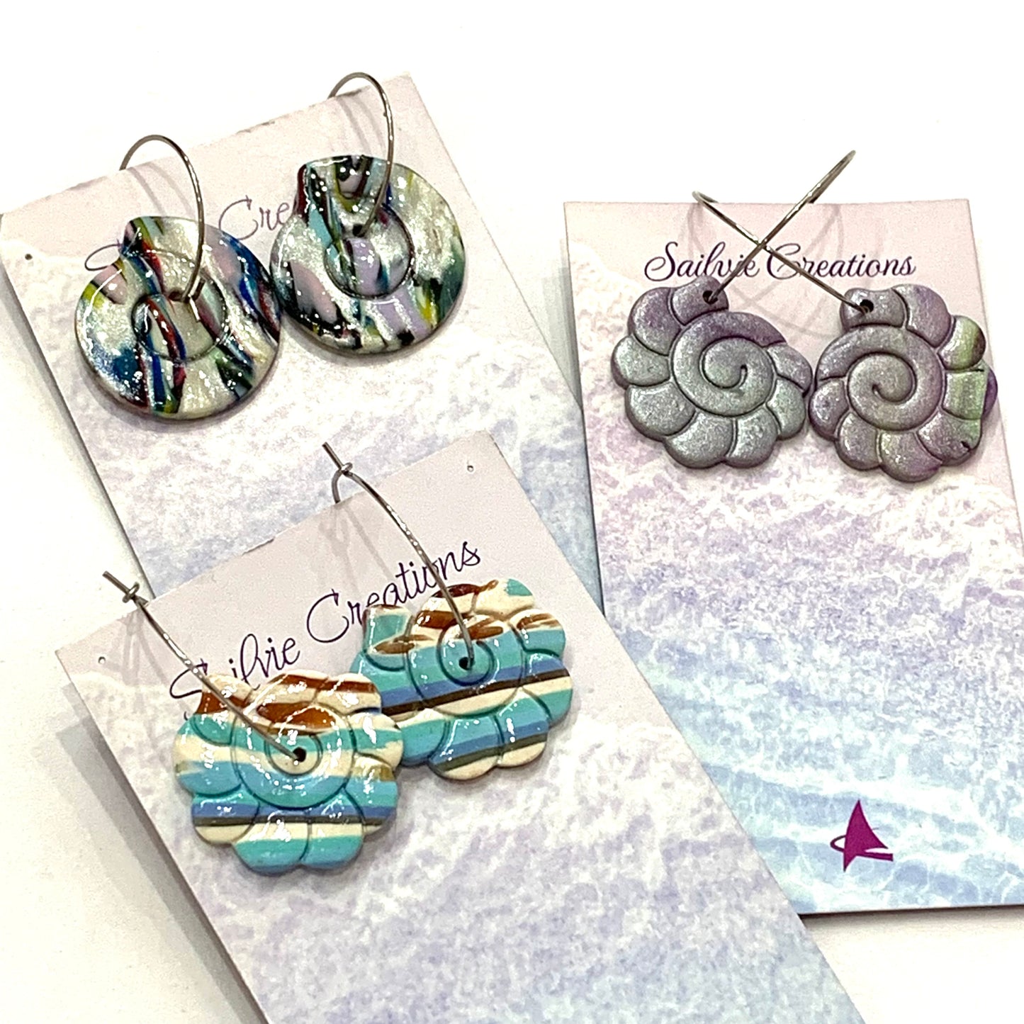Sailvie Creations - Blue Shell Hoop Dangle Earrings