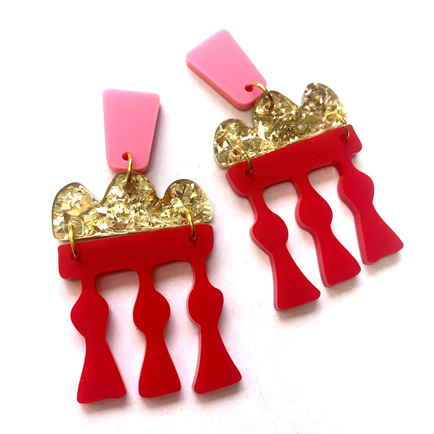 THIS BIRD HAS FLOWN - “Temple Earrings- Red” STATEMENT DANGLE EARRINGS