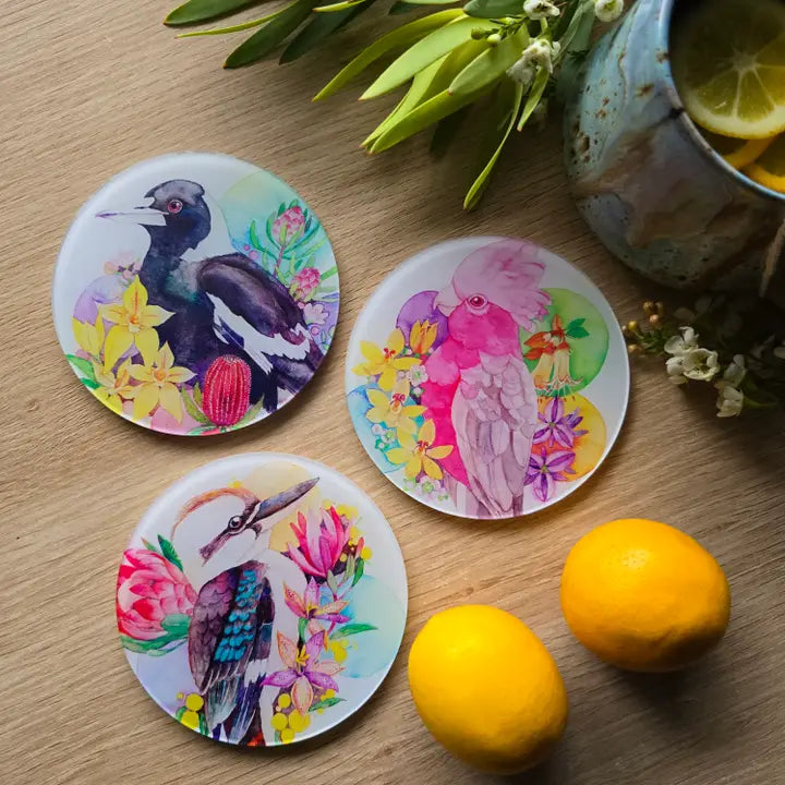 WATERCOLOURS BY CAT- Galah- Australian Bird Art Coaster