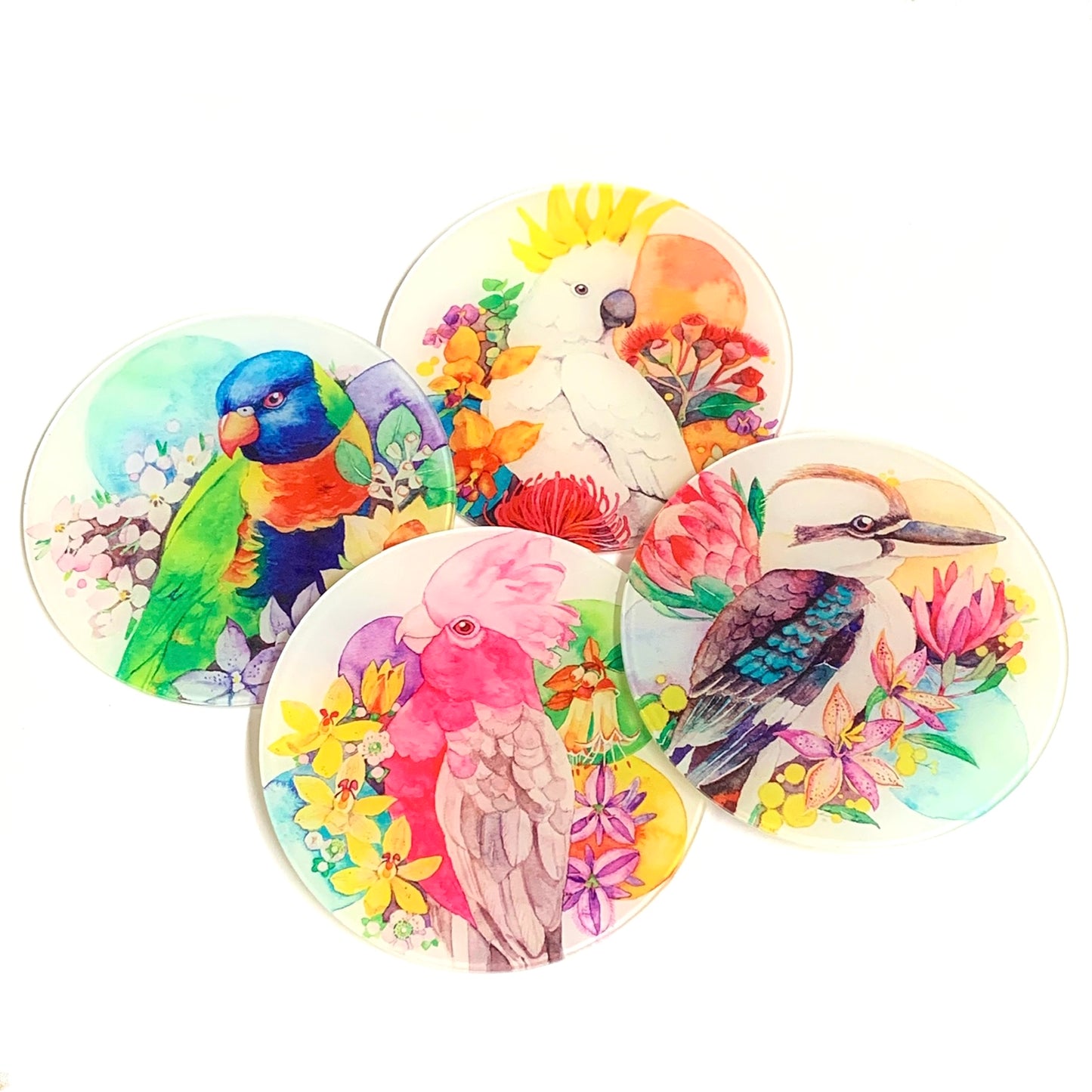 WATERCOLOURS BY CAT- White Cockatoo- Australian Bird Art Coaster