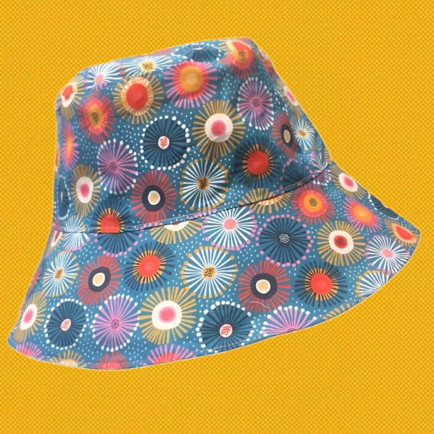 Teacups n Quilts- Teal Gum Blossom Fabric Hat - Small Adult/Large Child Size