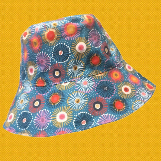 Teacups n Quilts- Teal Gum Blossom Fabric Hat - Small Adult/Large Child Size