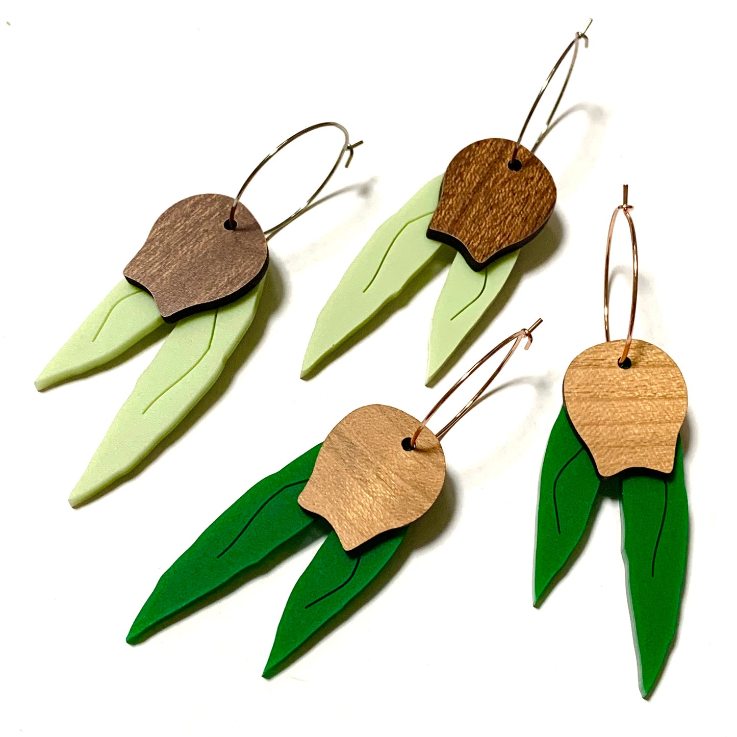 MAKIN' WHOOPEE - "Goody Gum Drops" - Hoop Dangles- Cedar Wood & Jungle Green