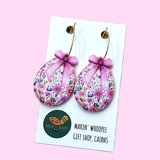 MAKIN' WHOOPEE - EASTER "Floral Bow Egg" HOOP EARRINGS