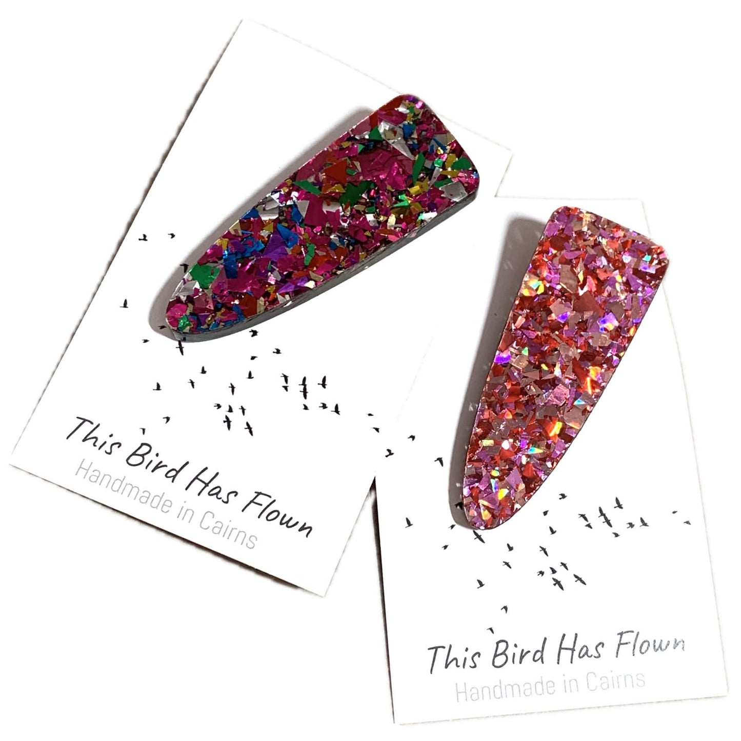 THIS BIRD HAS FLOWN - Red/Pink Glitter - Large Acrylic Alligator Hair Clip