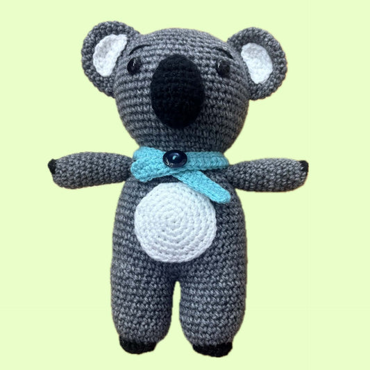 BEAKNITS- CROCHET KOALA WITH TURQUOISE SCARF
