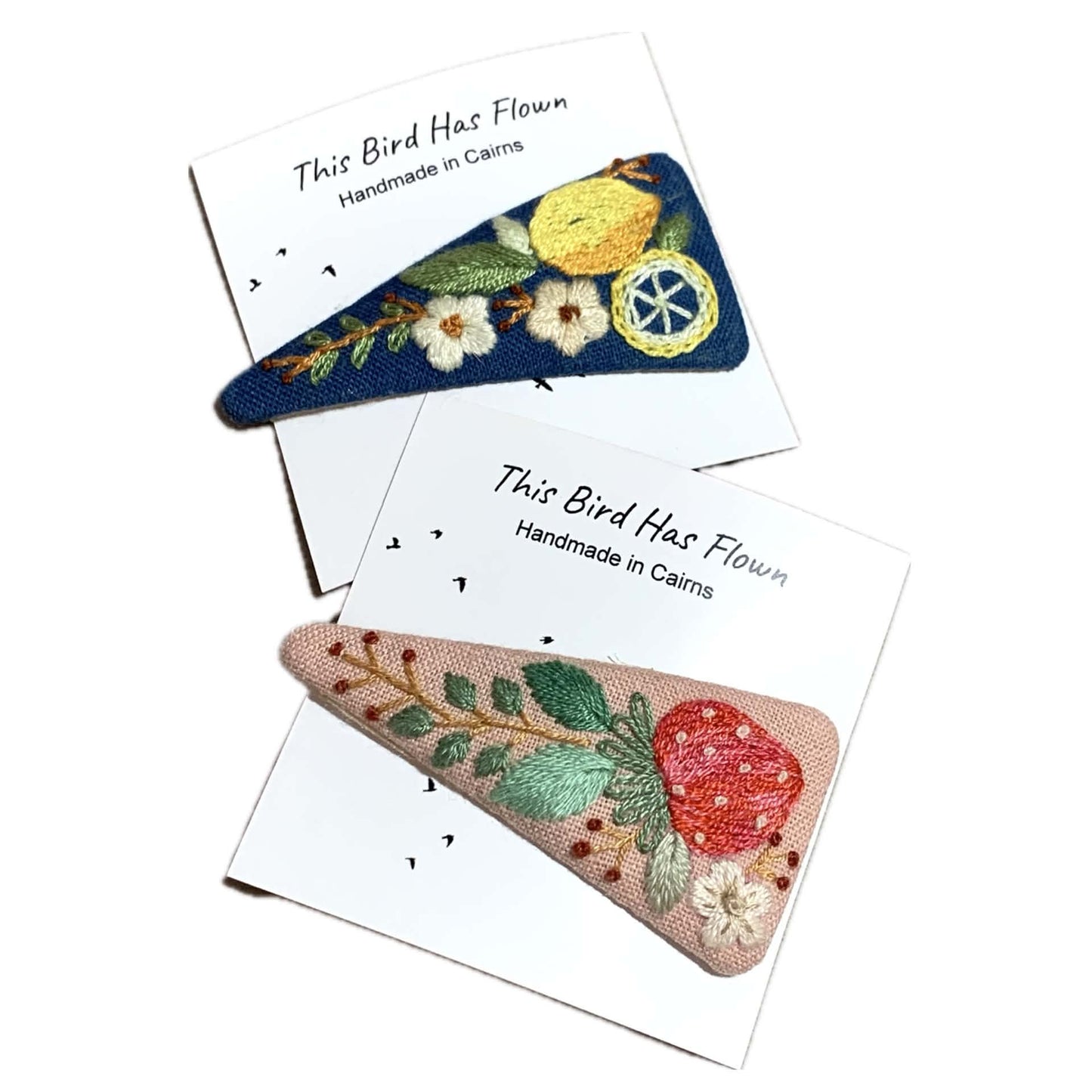 THIS BIRD HAS FLOWN - LEMONS - Embroidered Hair Clip