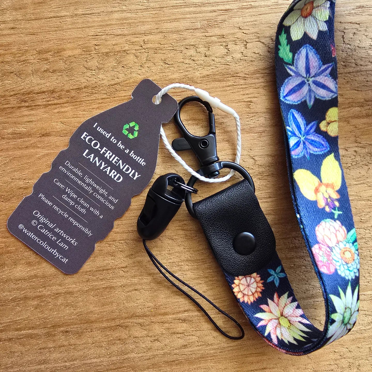 WATERCOLOURS BY CAT- Australian Native Flower Lanyard - Dark Blue