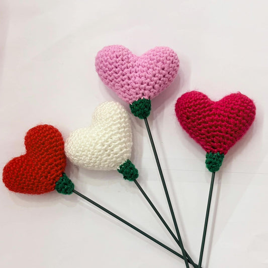 HOOKED BY JEN- Single Heart Flower Red