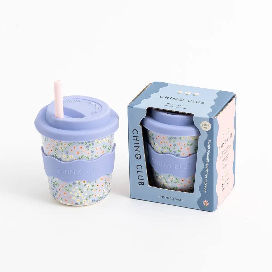 CHINO CLUB- Kids 8oz Reusable Keep Cup- Blue Floral