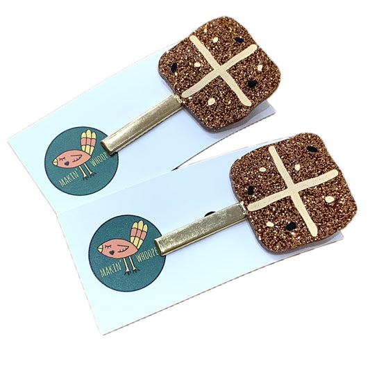 MAKIN' WHOOPEE - "Hot Cross Bun" Hair Clip - Copper Glitter