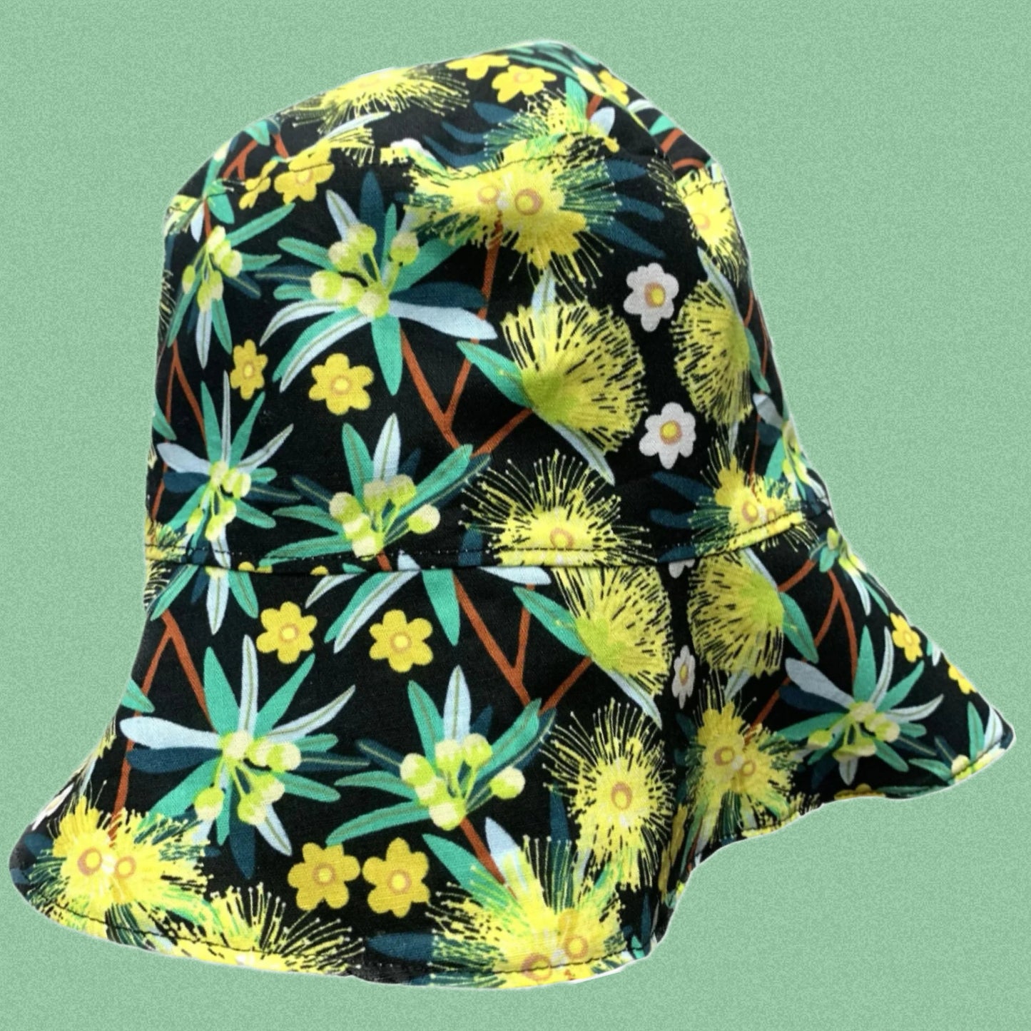 Teacups n Quilts- Yellow Gum Fabric Hat- Small Adult/Large Child Size