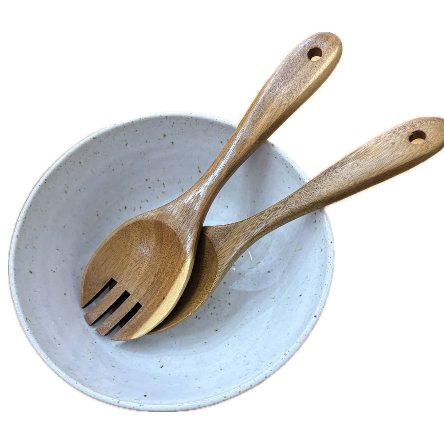 EARTH BY HAND- Salad Bowl - Speckled White- WITH SERVERS