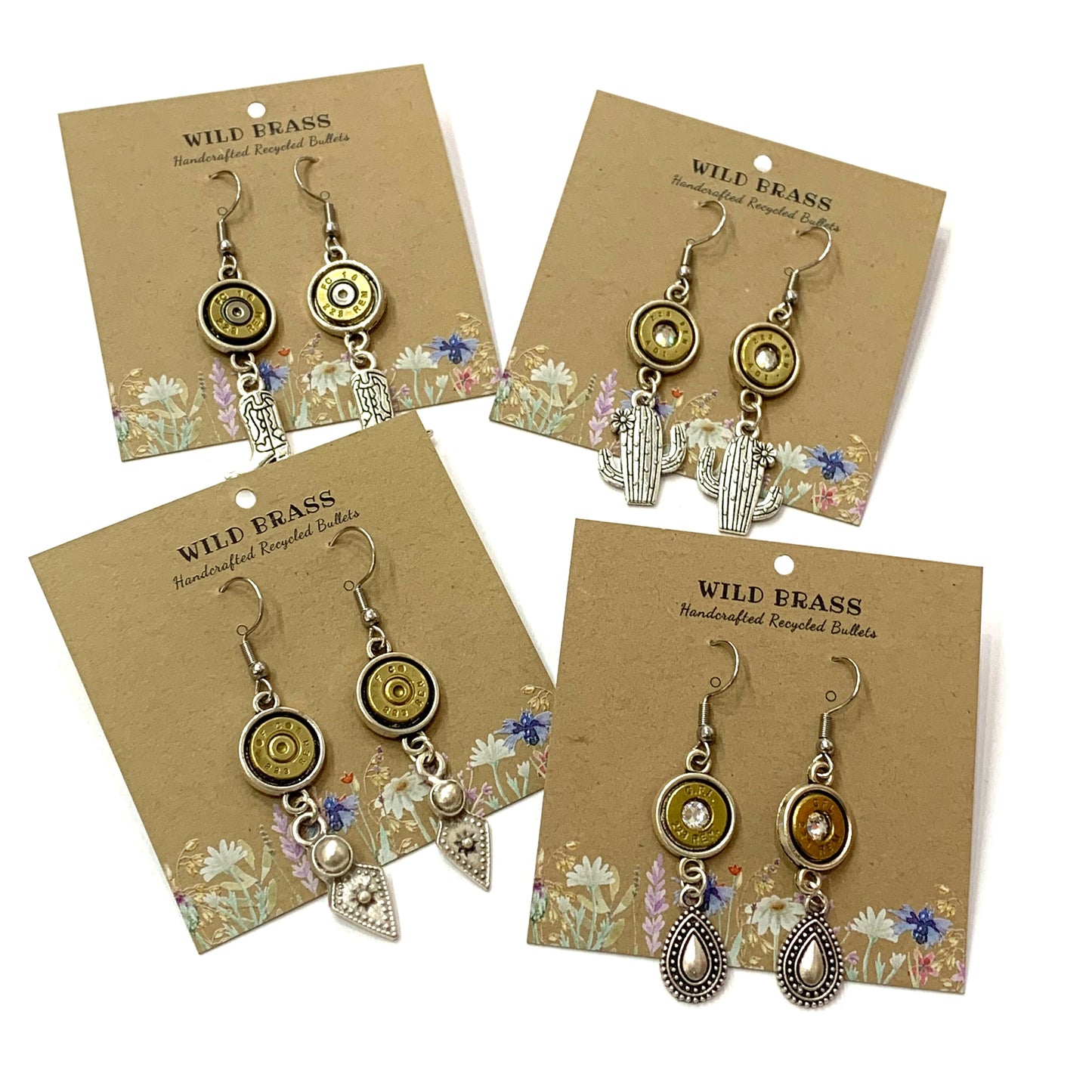 WILD BRASS- Charm Drops- Cactus with Clear Swarovski Crystals