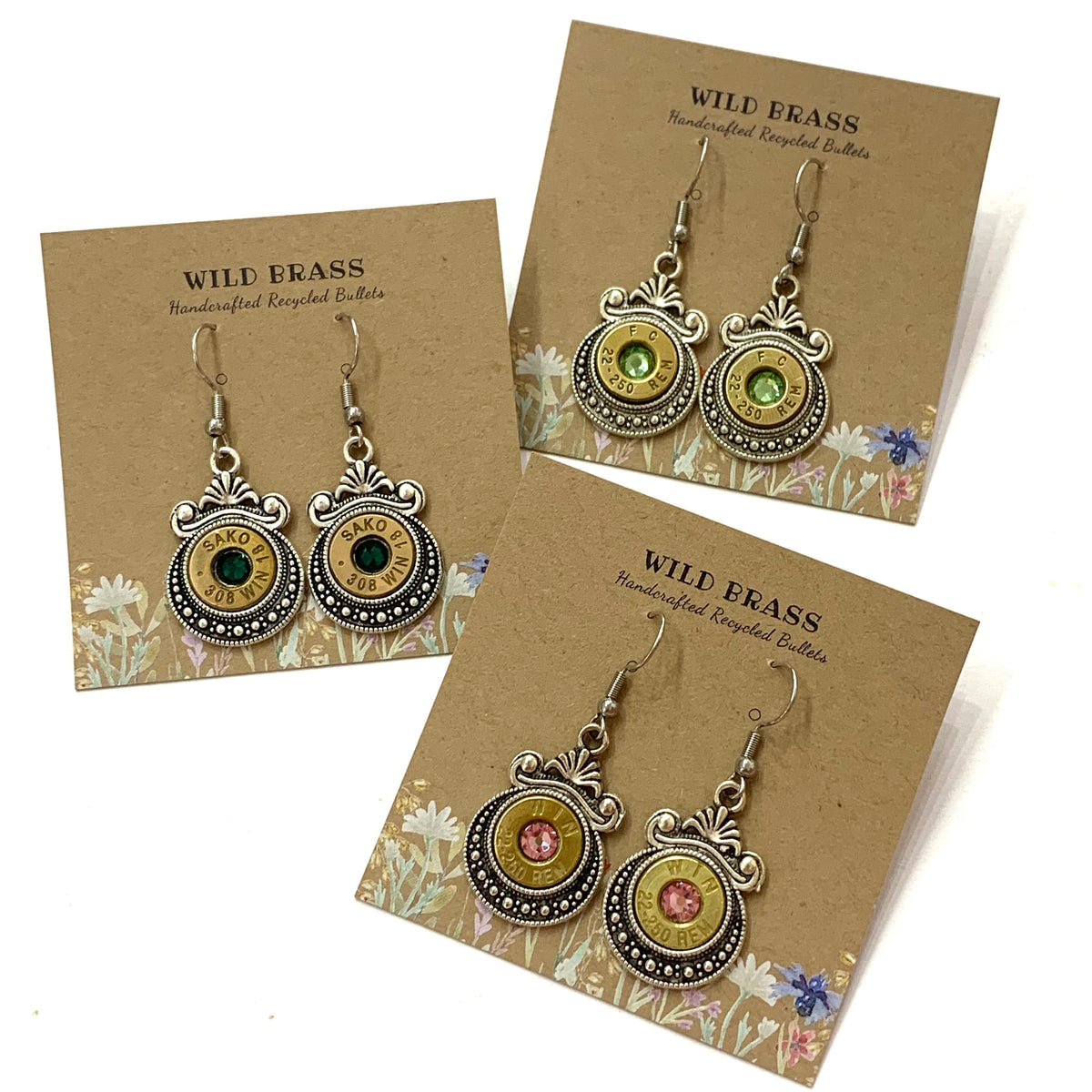 WILD BRASS- Aztec Drops- Emerald Green Swarovski Crystal