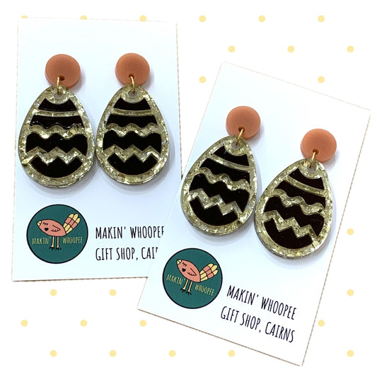 MAKIN' WHOOPEE - "Stacked Easter Egg" STUD DANGLE EARRINGS - Chocolate & Gold