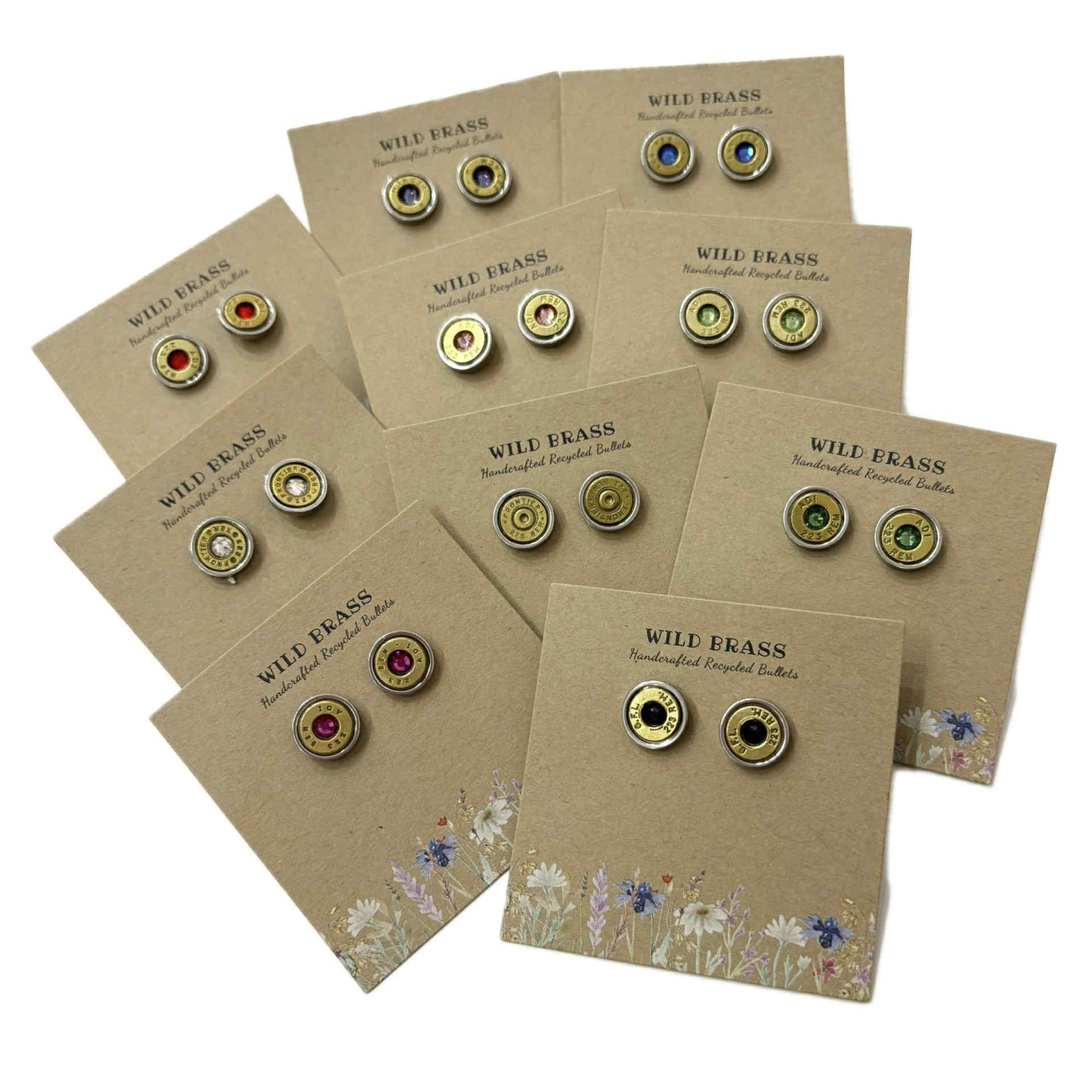 WILD BRASS- Medium Studs- Red Swarovski Crystal